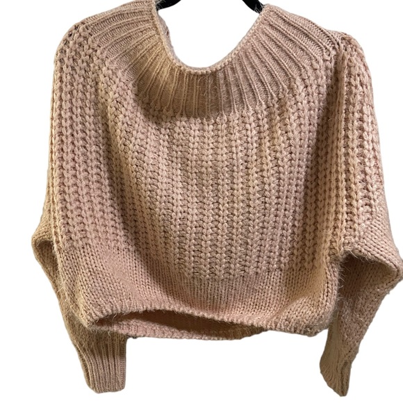 Tan Rose Harper Heritage Crop Oversized Soft Sweater Women’s S Waffled - Picture 1 of 3